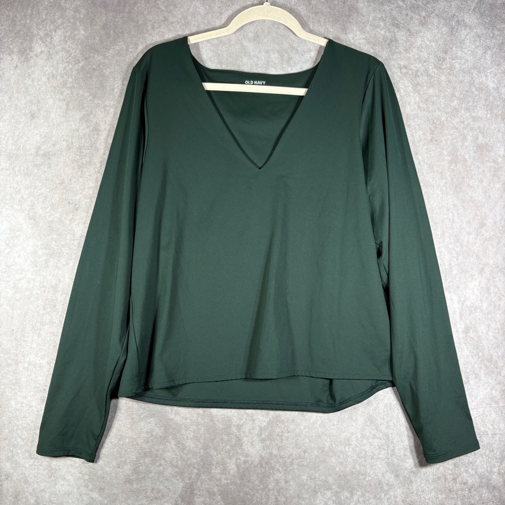 Old Navy Top Womens XXL Tall Green V-Neck Long Sleeve Athleisure Stretch Active